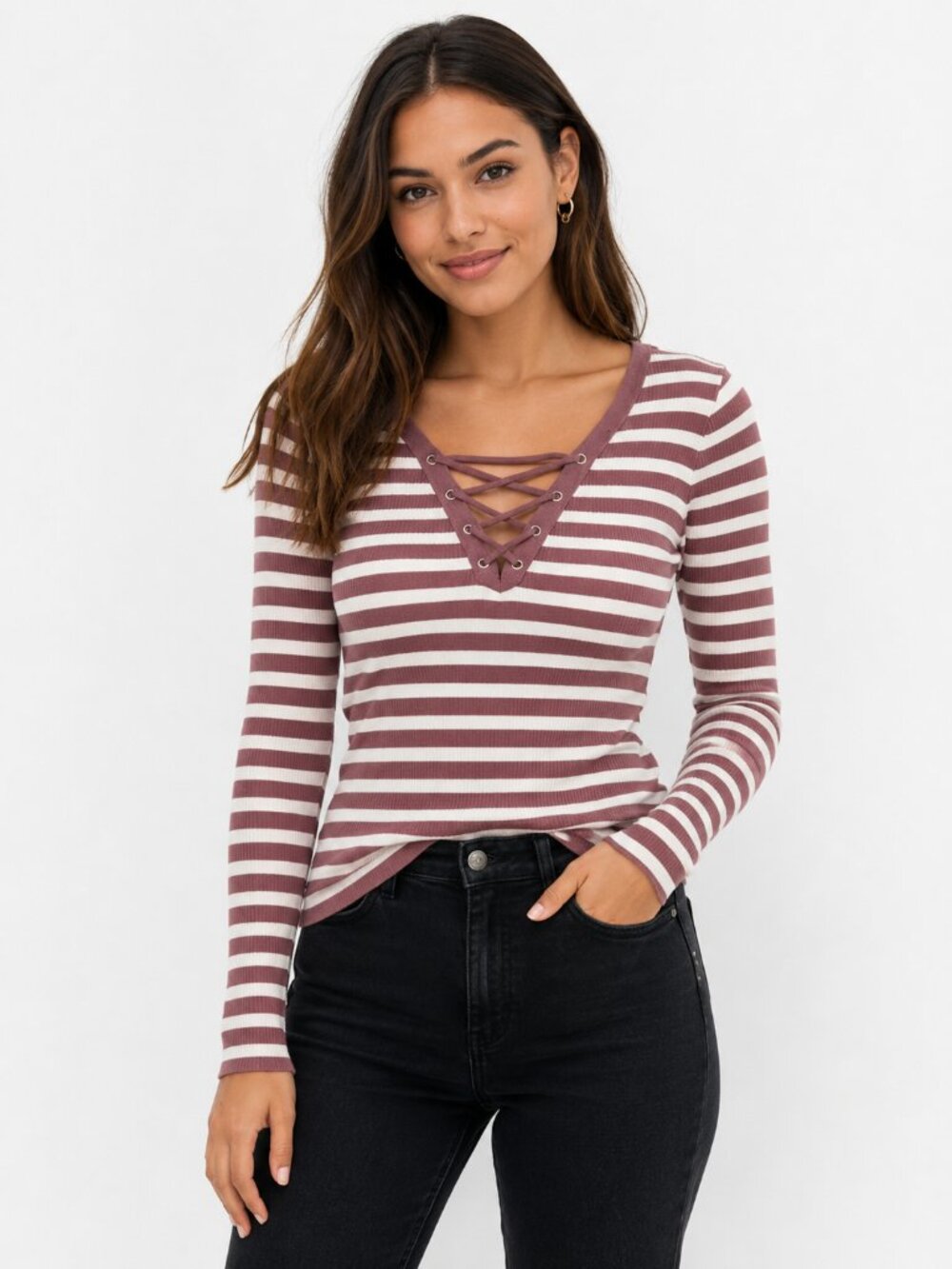 Medium Striped V-Neck Lace-Up.